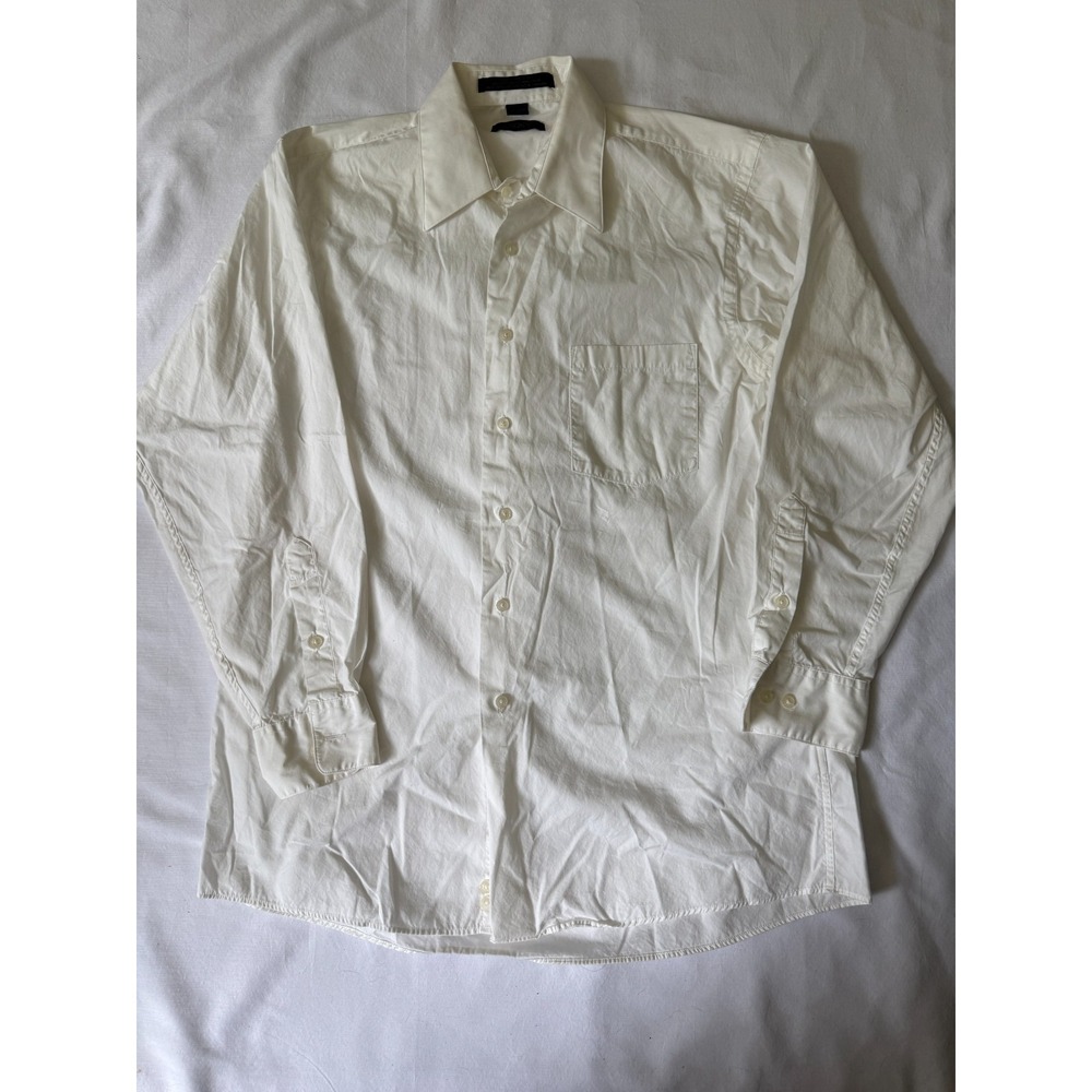 DKNY Dress Shirt Mens 15 1/2 32/33 White Solid Long Sleeve Super 100s 2 Ply Cott
